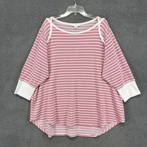 Jane Delancey Top Womens Plus‎ 2X Pink White Striped Tunic